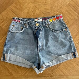 Aviator Nation ☀️HI RISE ROCKER CALI LOVER HEART JEAN SHORTS - SUPER LIGHT